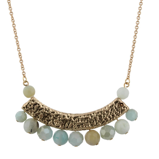 30" Amazonite /Blue Beaded Bib Necklace, 3" Ext