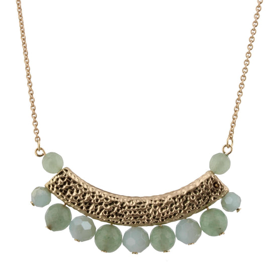 30" Chalcedony/Mint Beaded Bib Necklace, 3" Ext