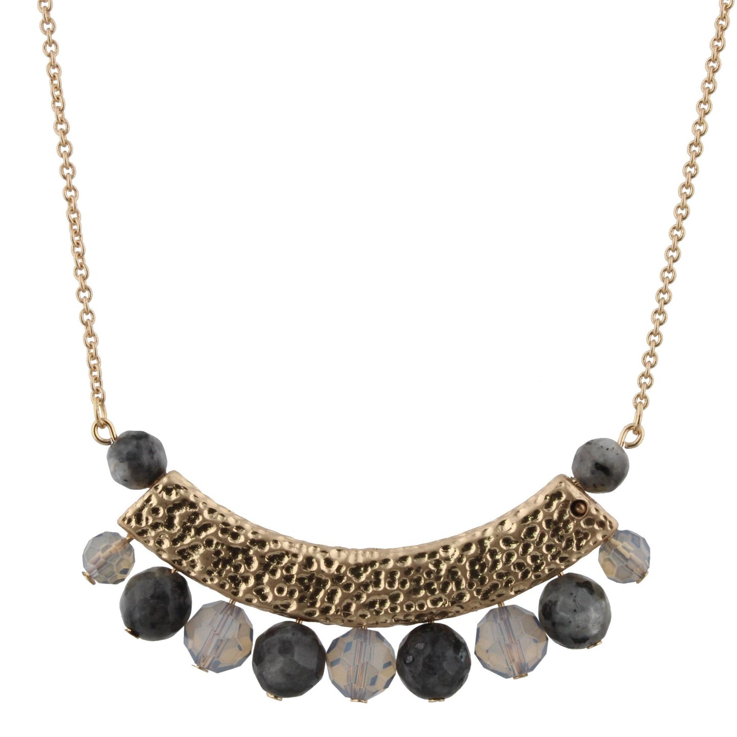 30" Grey/Grey Beaded Bib Necklace, 3" Ext