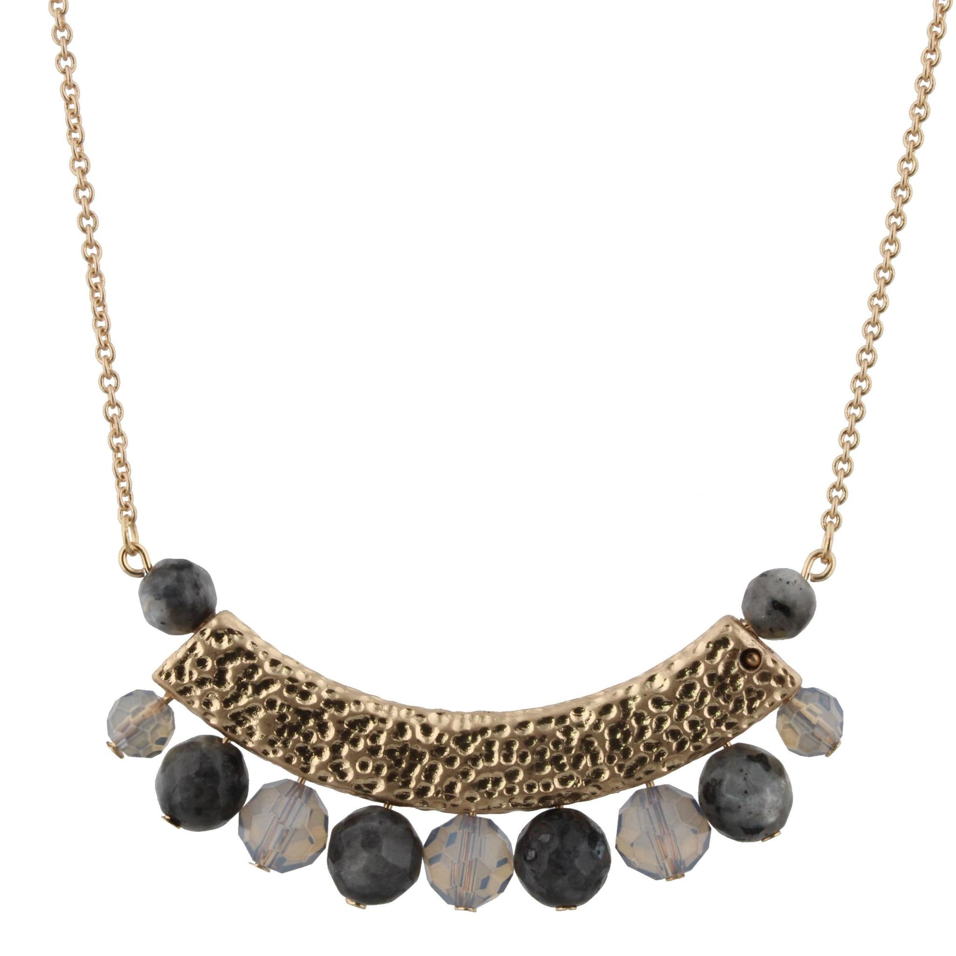30" Grey/Grey Beaded Bib Necklace, 3" Ext