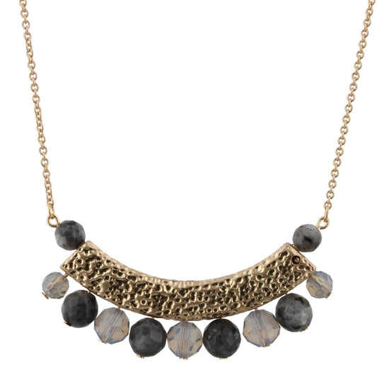 30" Grey/Grey Beaded Bib Necklace, 3" Ext