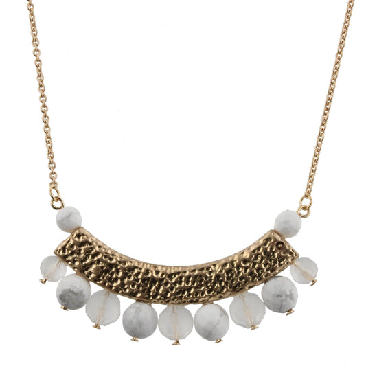 30" Howlite/Opaque Beaded Bib Necklace, 3" Ext