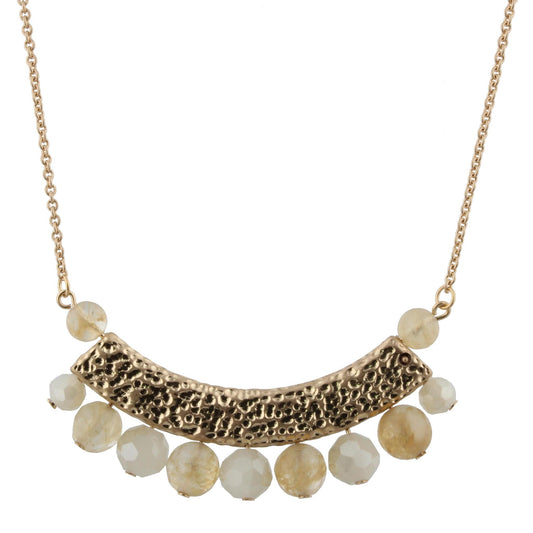 30" Natural/Champagne Beaded Bib Necklace, 3" Ext