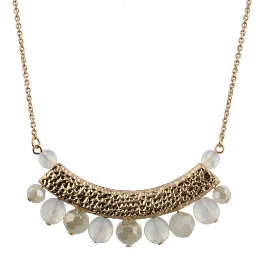 30" Opal/Champagne Beaded Bib Necklace, 3" Ext