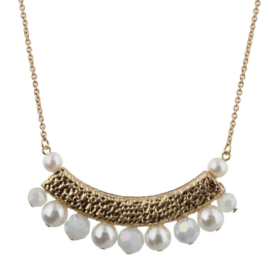 30" Pearl/Pearl Beaded Bib Necklace, 3" Ext