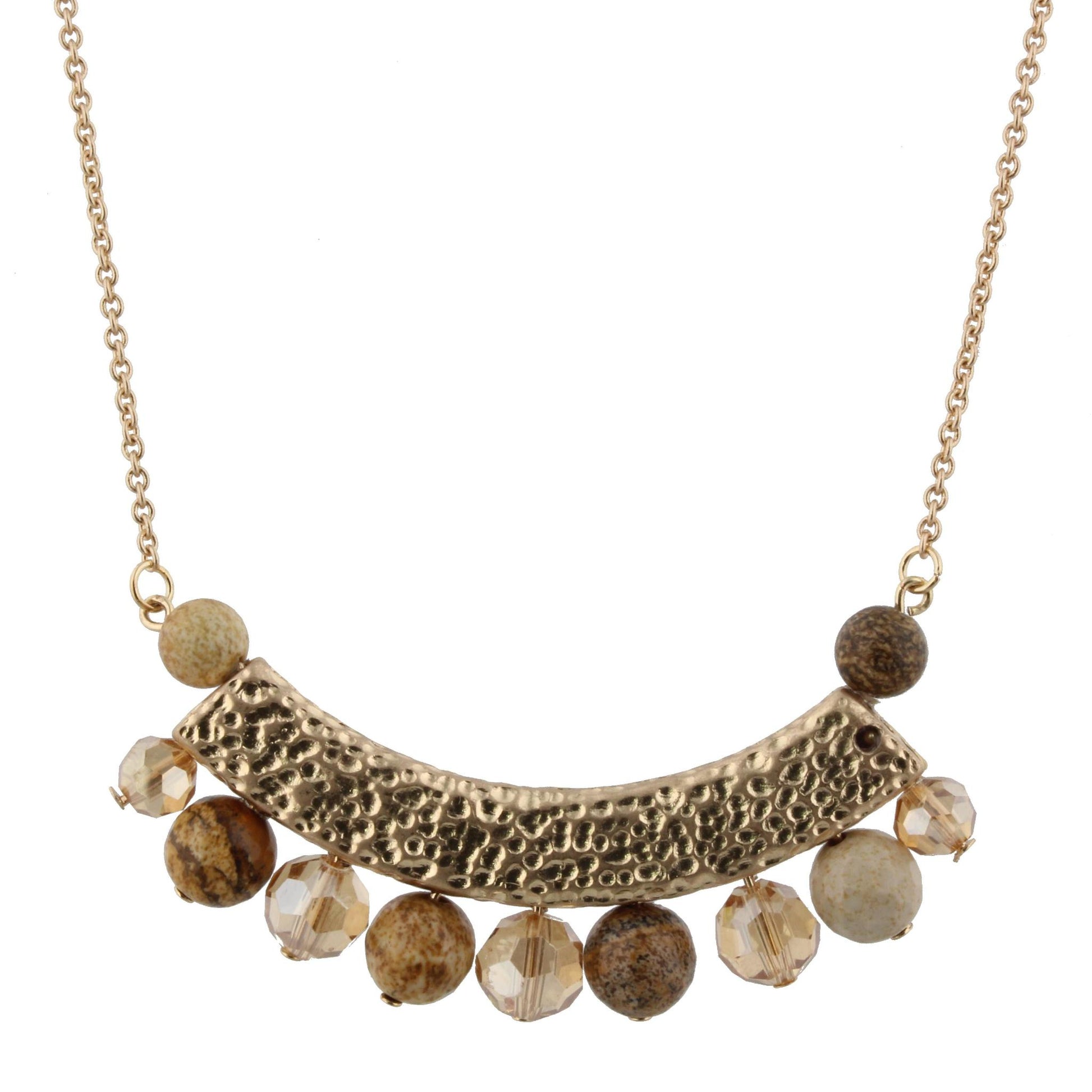 30" Picture Jasper/Champagne Beaded Bib Necklace, 3" Ext