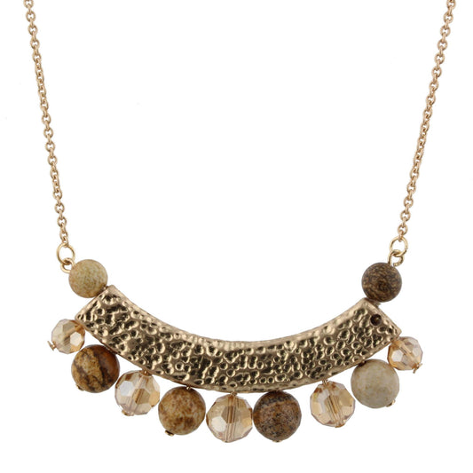 30" Picture Jasper/Champagne Beaded Bib Necklace, 3" Ext