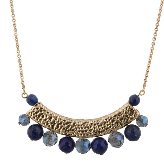 30" Sodalite/Blue Beaded Bib Necklace, 3" Ext