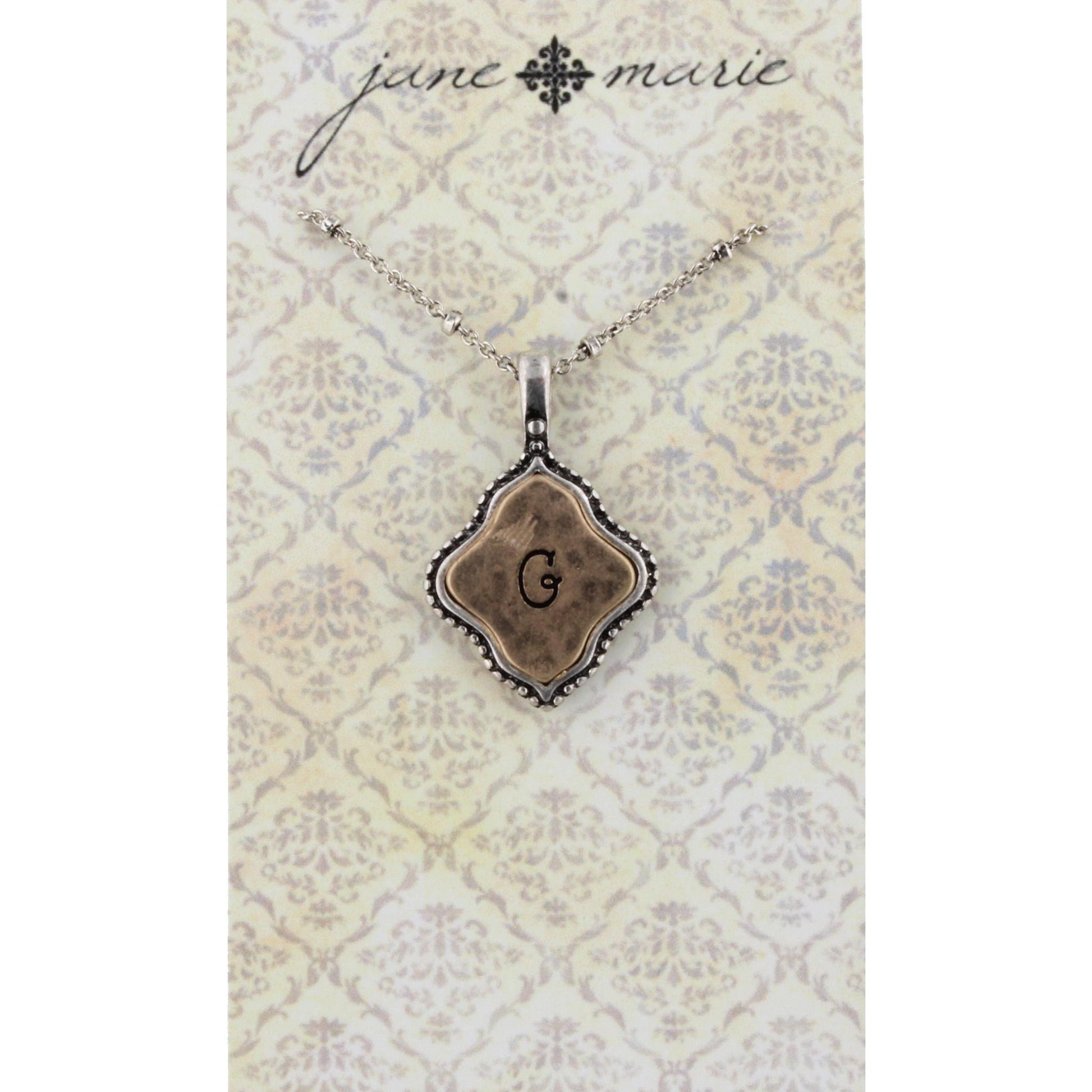 16" Silver Chain with 2-Tone Double Sided G Initial Necklace, 3" Ext