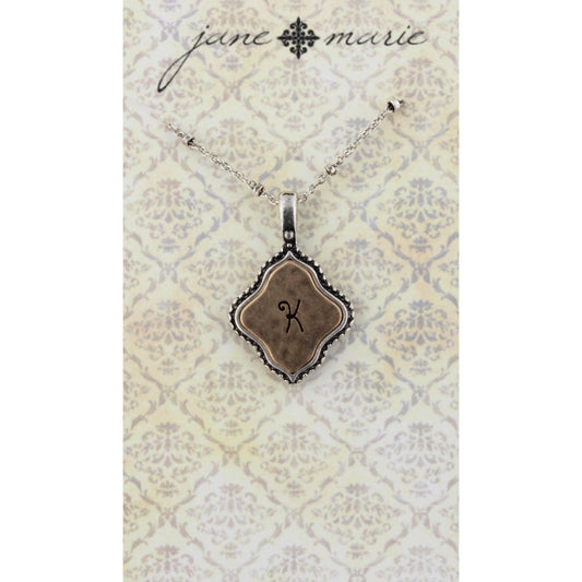 16" Silver Chain with 2-Tone Double Sided K Initial Necklace, 3" Ext