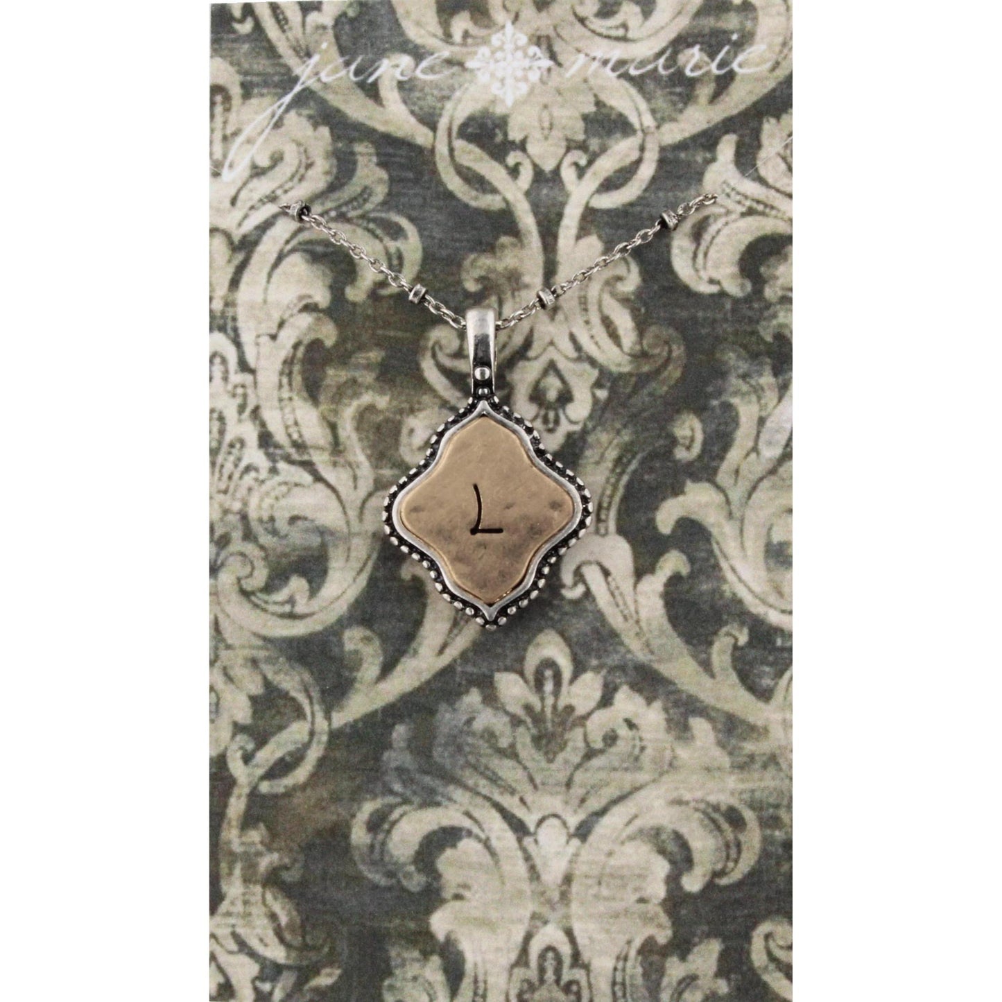 16" Silver Chain with 2-Tone Double Sided L Initial Necklace, 3" Ext