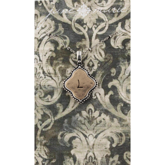 16" Silver Chain with 2-Tone Double Sided L Initial Necklace, 3" Ext
