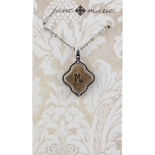 16" Silver Chain with 2-Tone Double Sided M Initial Necklace, 3" Ext