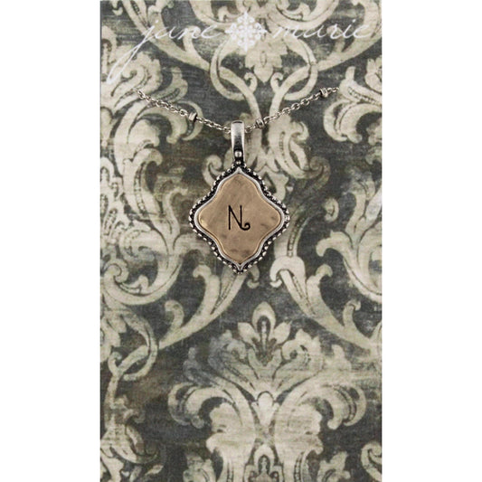16" Silver Chain with 2-Tone Double Sided N Initial Necklace, 3" Ext