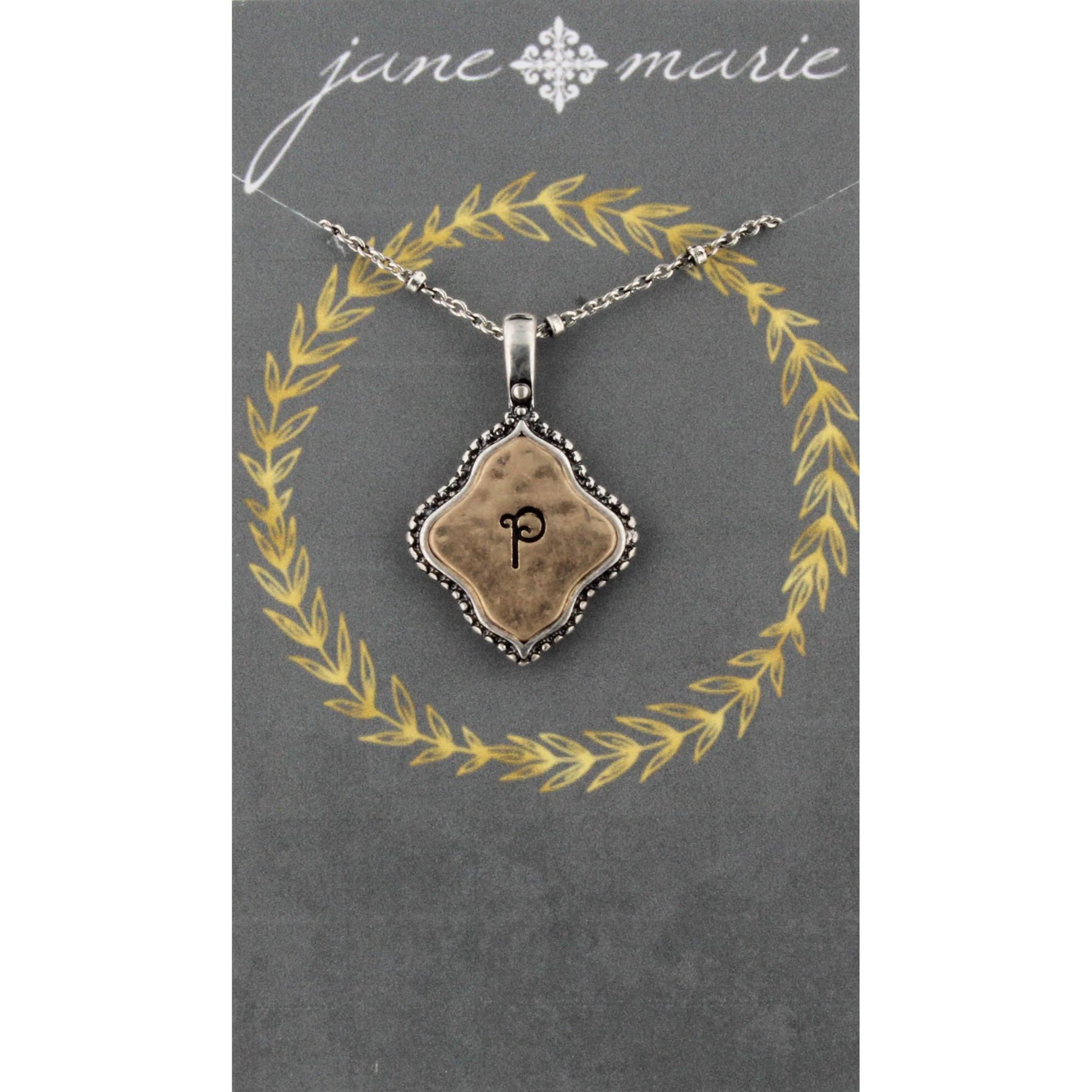 16" Silver Chain with 2-Tone Double Sided P Initial Necklace, 3" Ext