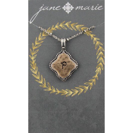 16" Silver Chain with 2-Tone Double Sided P Initial Necklace, 3" Ext