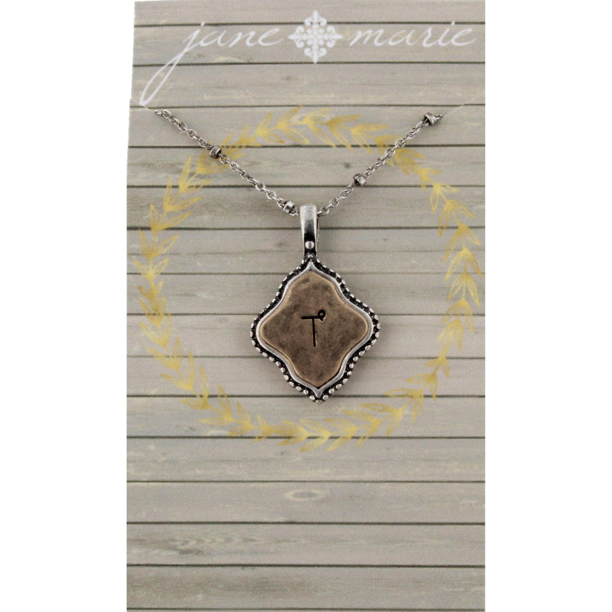 16" Silver Chain with 2-Tone Double Sided T Initial Necklace, 3" Ext