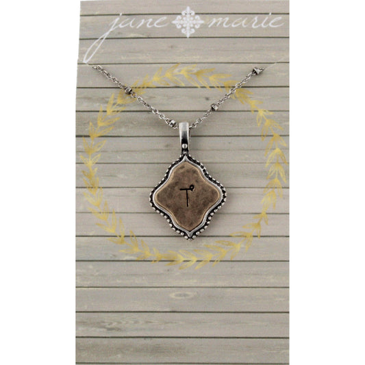 16" Silver Chain with 2-Tone Double Sided T Initial Necklace, 3" Ext