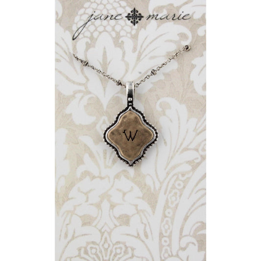 16" Silver Chain with 2-Tone Double Sided W Initial Necklace, 3" Ext