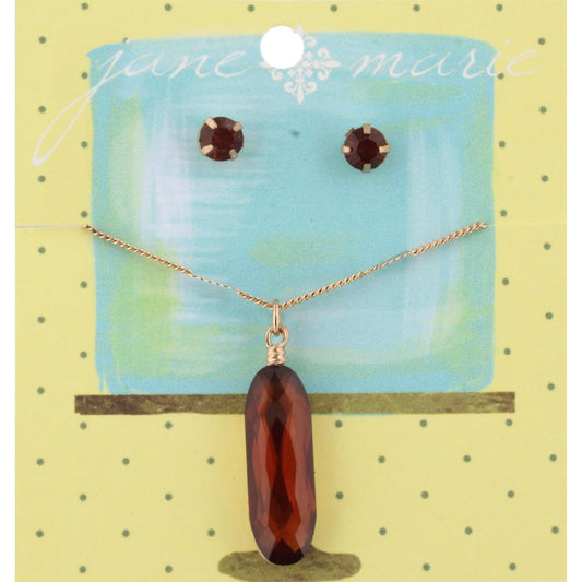 16" Topaz Elongated Rhinestone Necklace with Matching Stud Earrings, 3" Ext