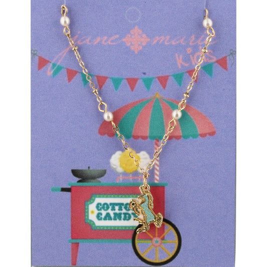 14" Kids Pearl Linked Necklace with Mint Unicorn Druzy Icon, 2" Ext