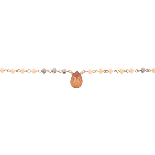 14" Peach & Brown Linked Body Choker Necklace with Peach Teardrop Rhinestone, 3" Ext