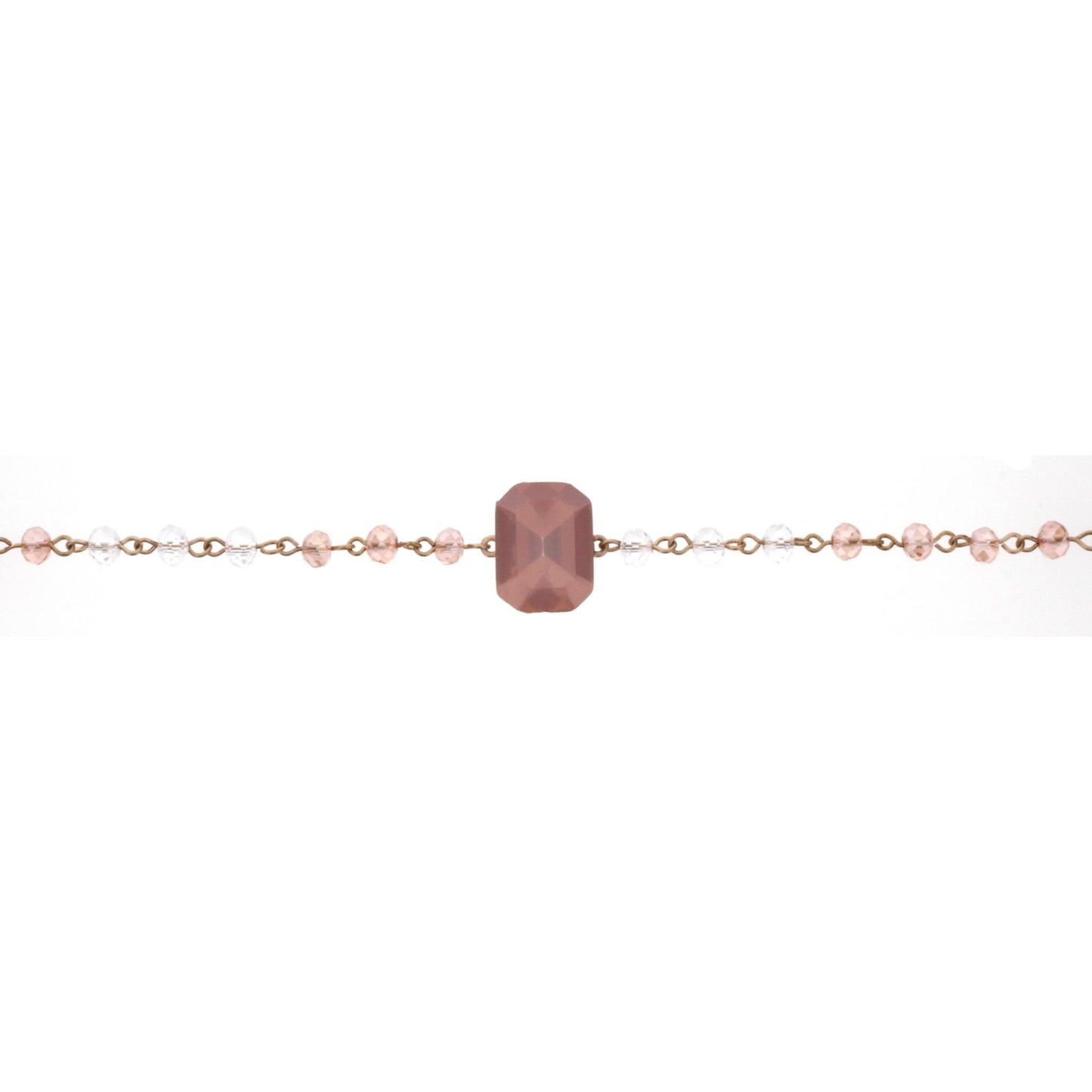 14" Pink & Clear Linked Body Choker Necklace with Pink Square Rhinestone
