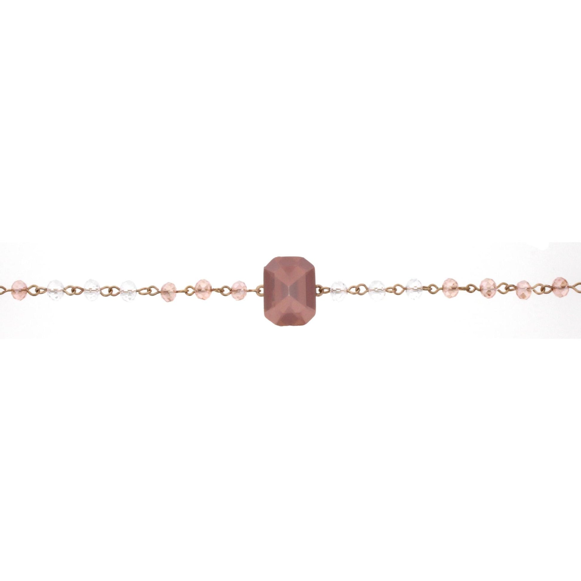 14" Pink & Clear Linked Body Choker Necklace with Pink Square Rhinestone