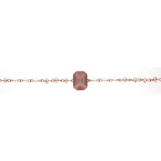 14" Pink & Clear Linked Body Choker Necklace with Pink Square Rhinestone