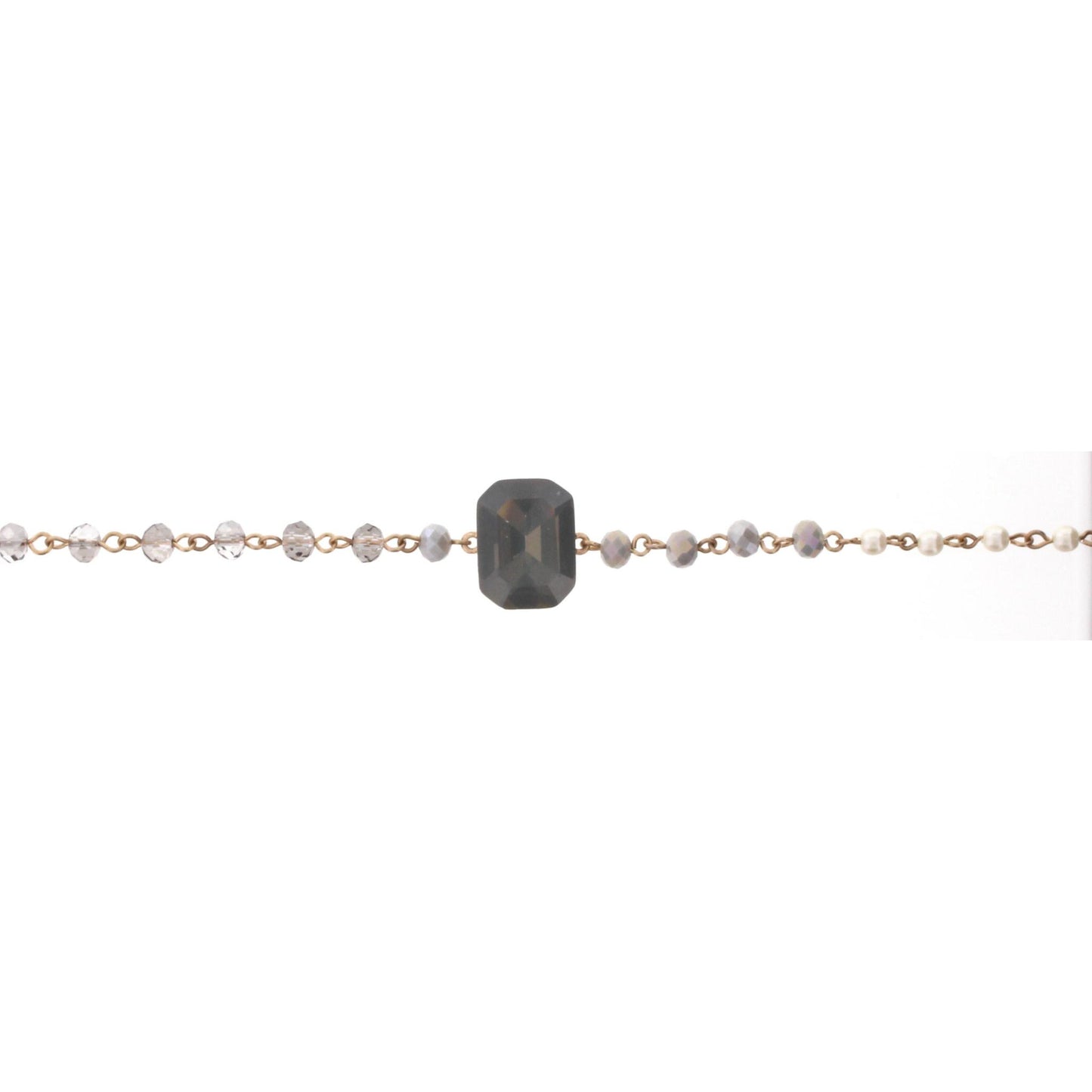 14" Pearl, Grey & BD Linked Body Choker Necklace with Grey Square Rhinestone, 3" Ext