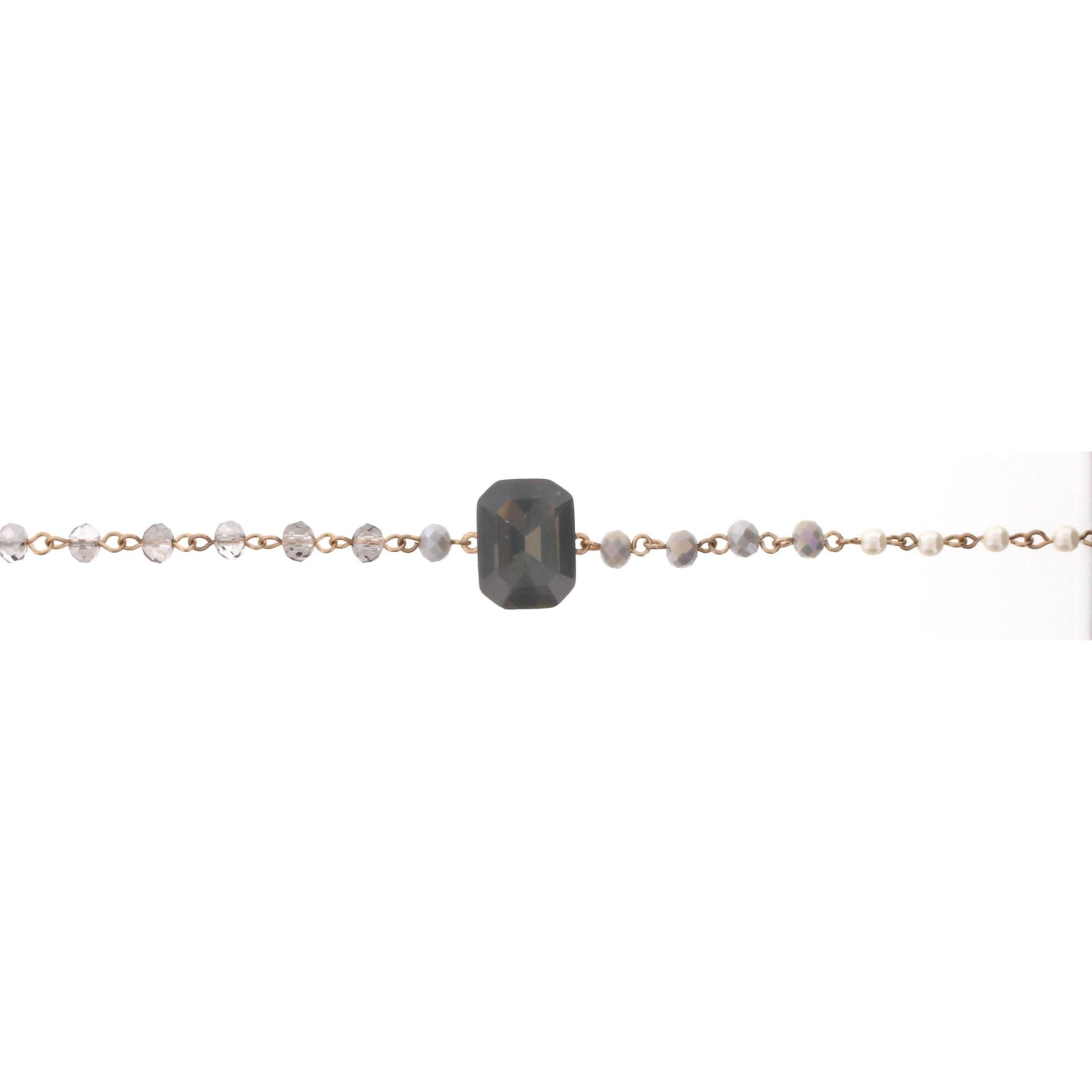 14" Pearl, Grey & BD Linked Body Choker Necklace with Grey Square Rhinestone, 3" Ext