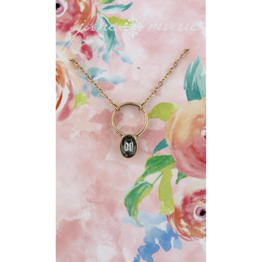 16" Gold Ring with Black Diamond Drop Necklace, 3" Ext