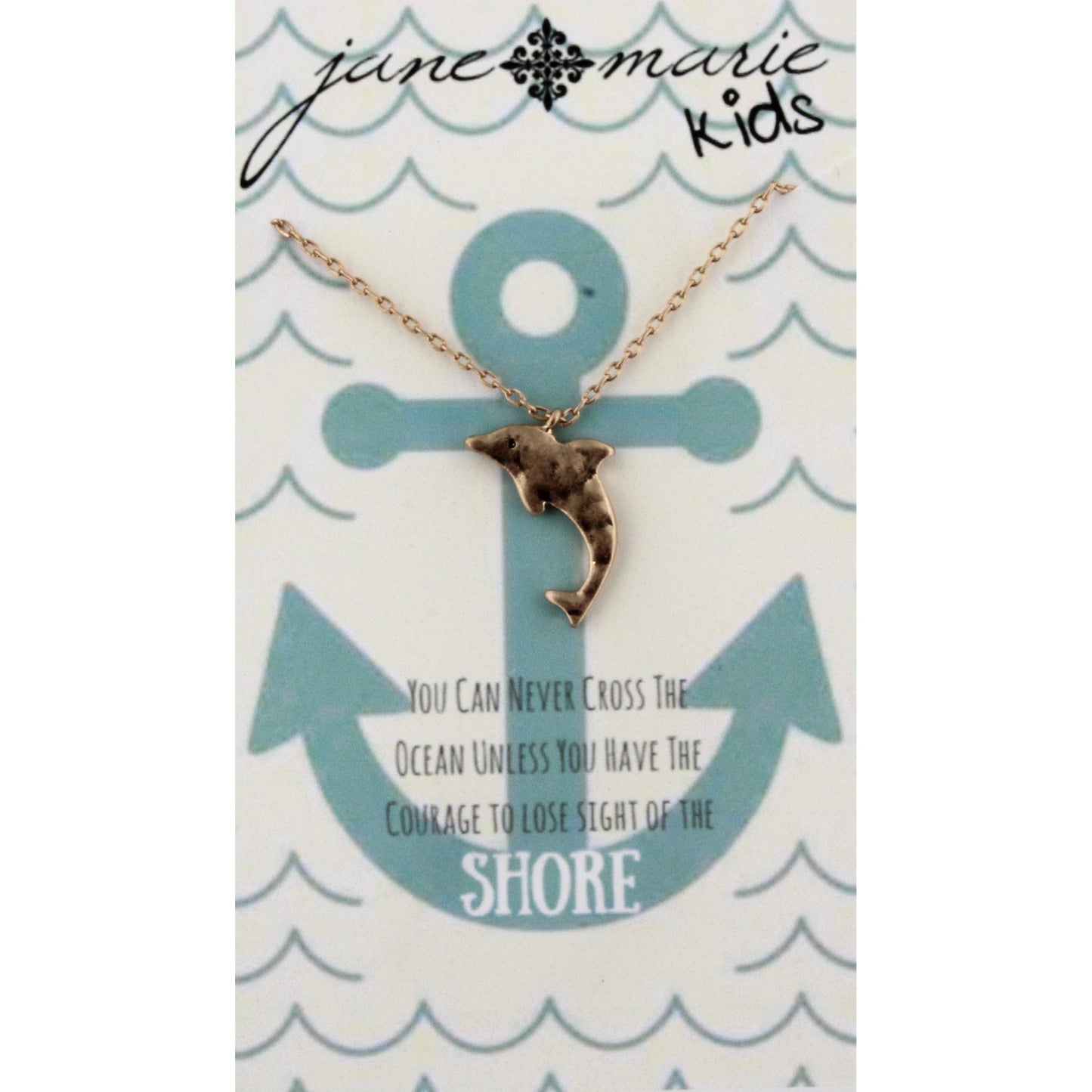 14" Kids Gold Necklace with Gold Dolphin, 3" Ext