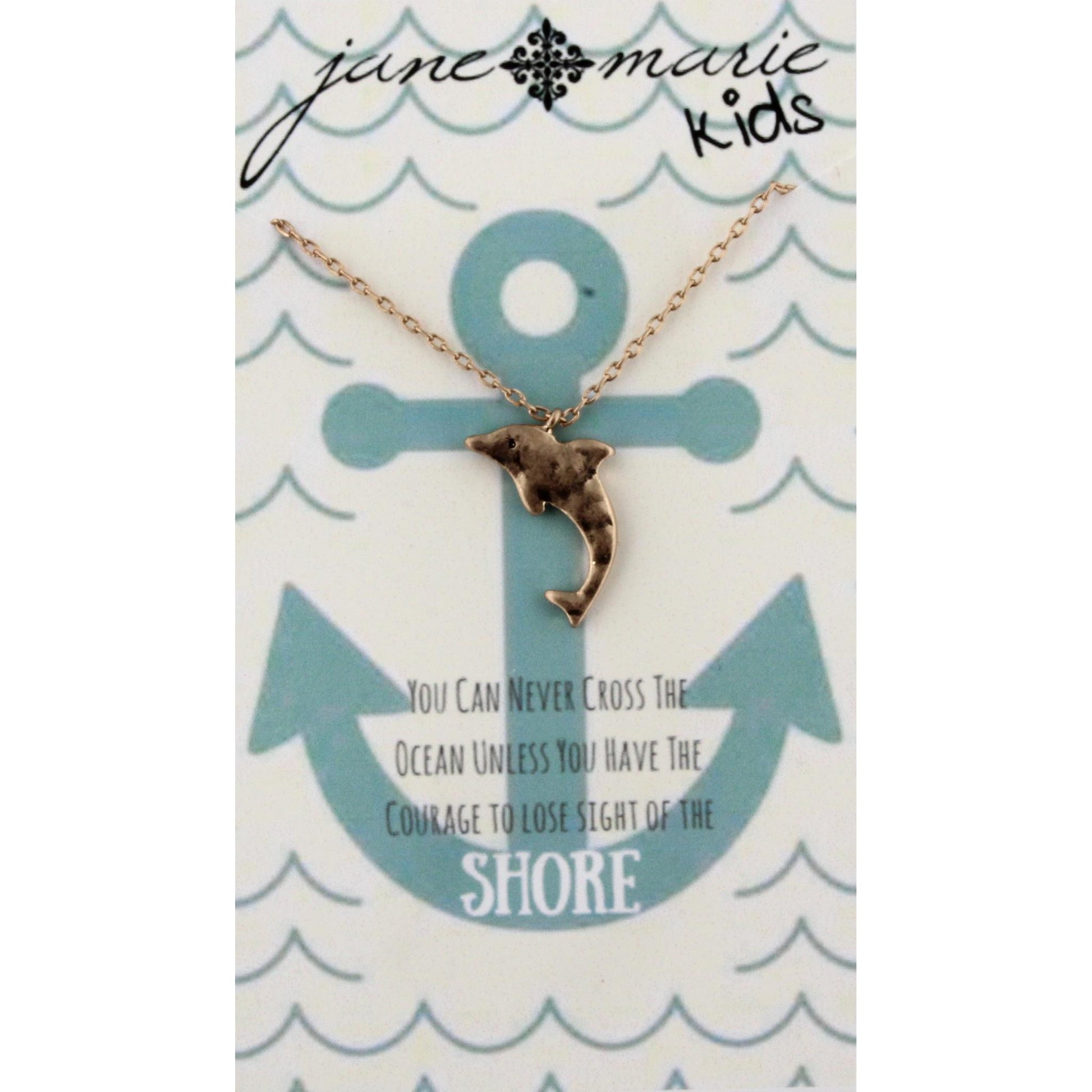 14" Kids Gold Necklace with Gold Dolphin, 3" Ext