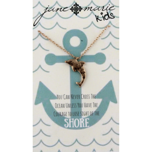 14" Kids Gold Necklace with Gold Dolphin, 3" Ext