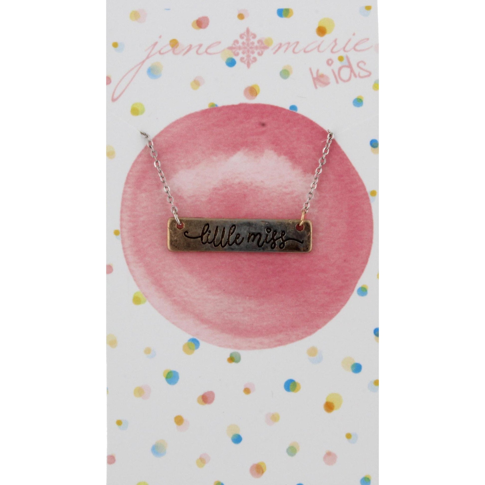14" Kids Silver Necklace with "Little Miss" Gold Bar, 3" Ext