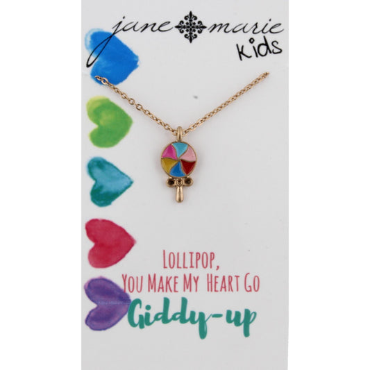 14" Kids Gold Necklace with Lollipop Epoxy, 3" Ext