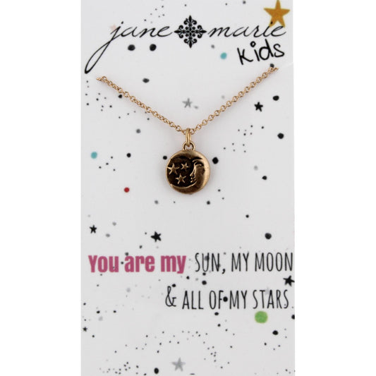 14" Kids Gold Necklace with Moon & Stars, 3" Ext