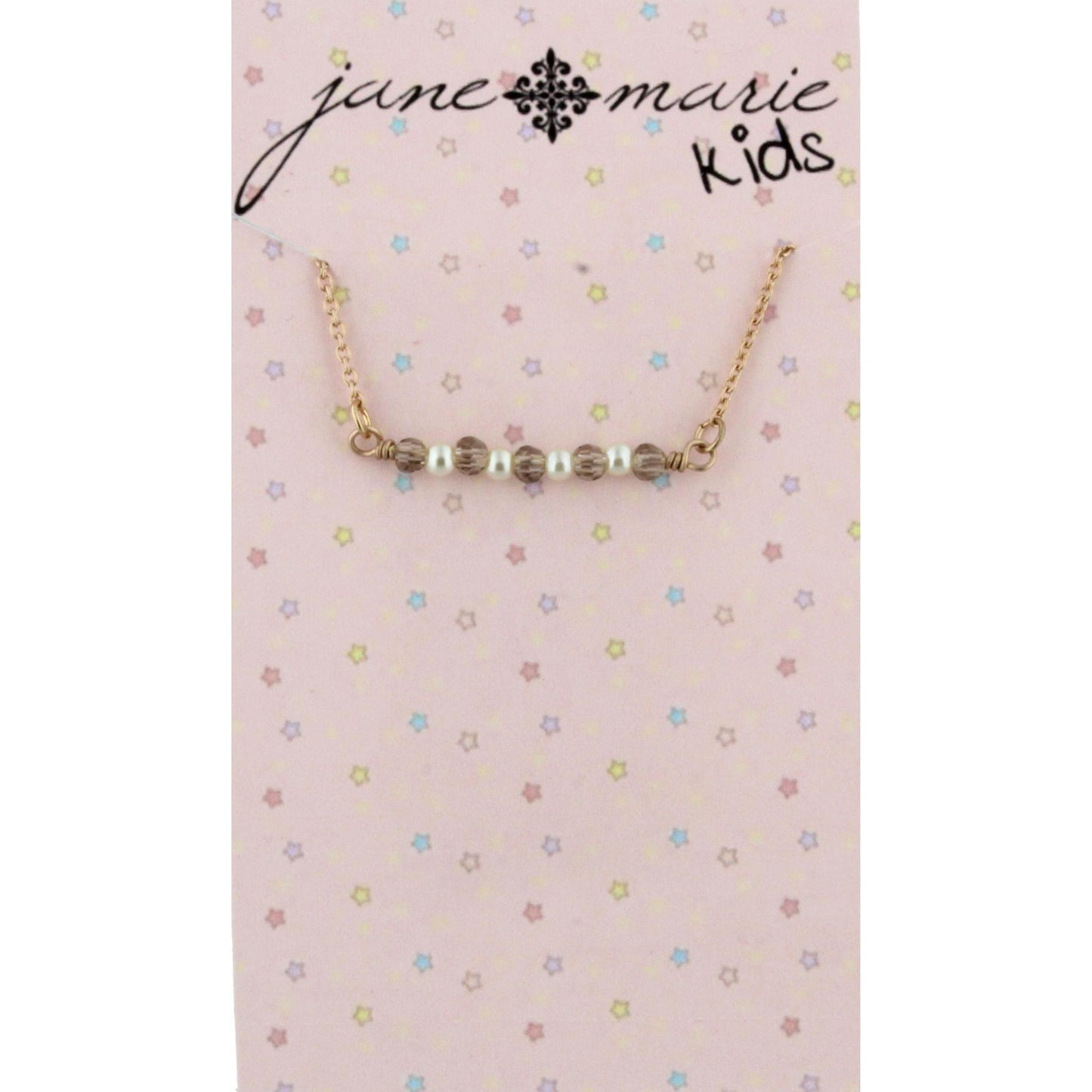 14" Kids Black Diamond & Pearl Beaded Bar Necklace, 3" Ext