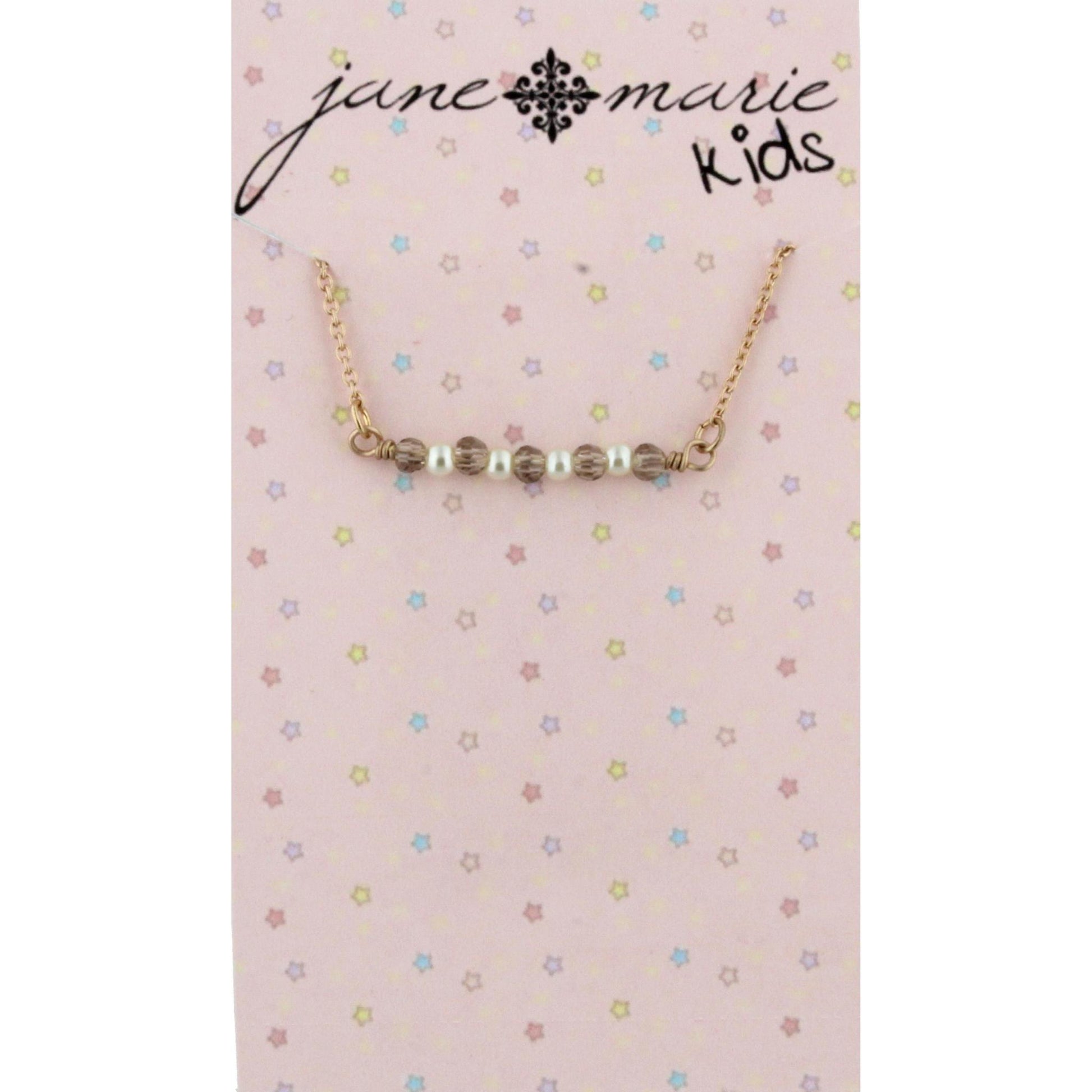 14" Kids Black Diamond & Pearl Beaded Bar Necklace, 3" Ext