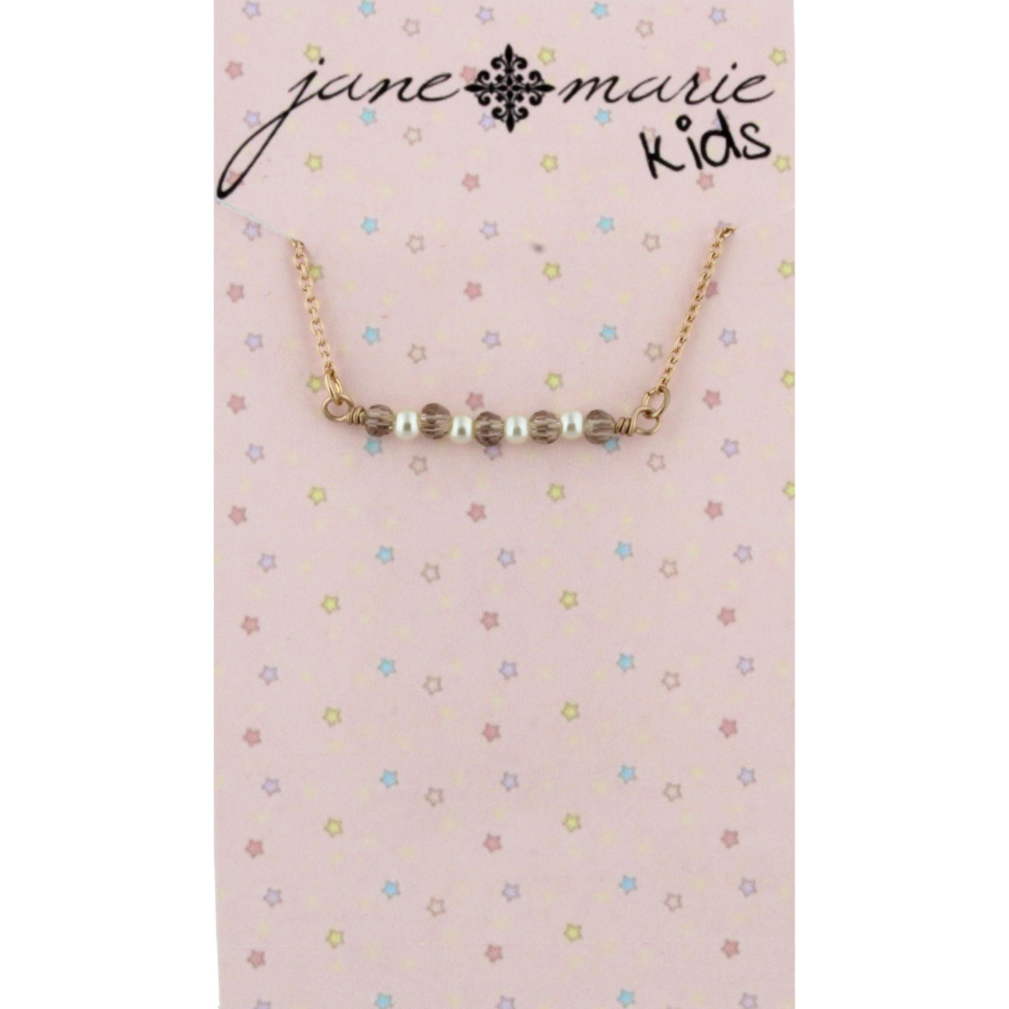 14" Kids Black Diamond & Pearl Beaded Bar Necklace, 3" Ext