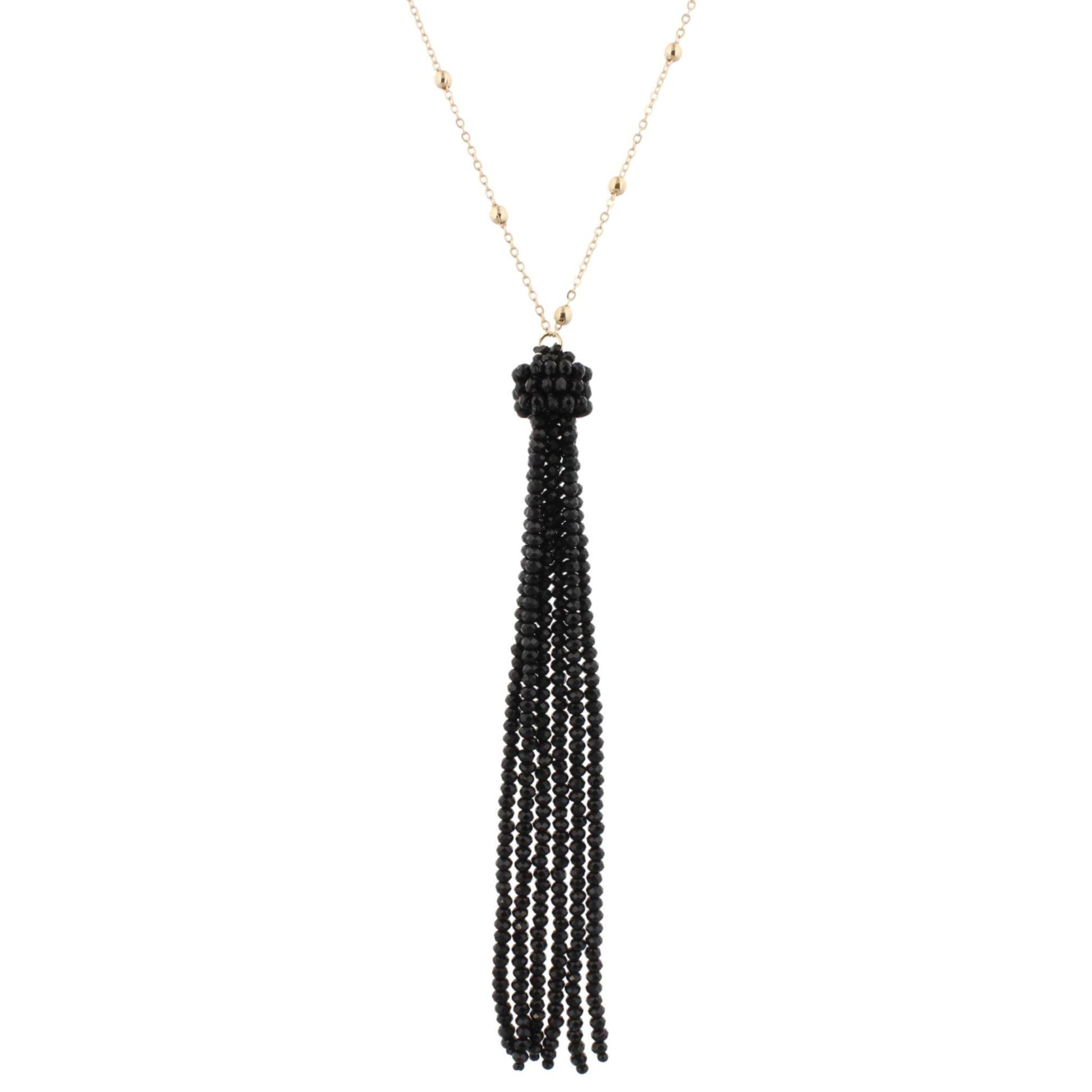 38" Gold Chain Necklace with Jet Beaded Tassel, 3" Ext