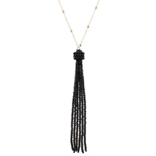 38" Gold Chain Necklace with Jet Beaded Tassel, 3" Ext