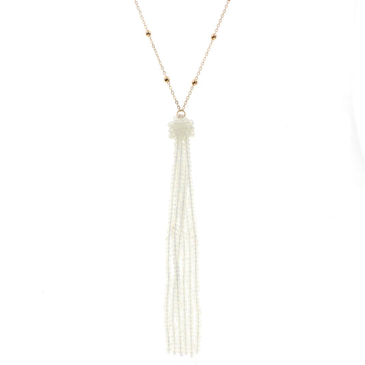 38" Gold Chain Necklace with Opal Beaded Tassel, 3" Ext