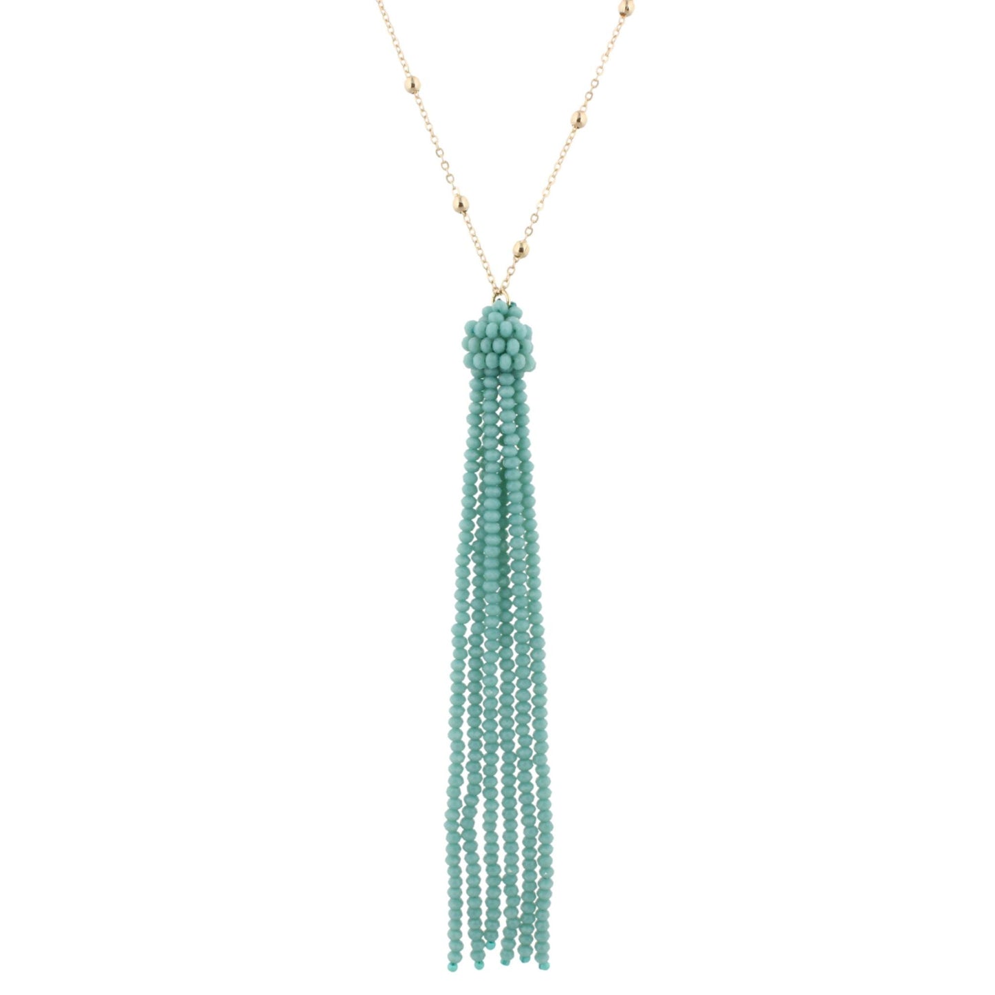 38" Gold Chain Necklace with Turquoise Beaded Tassel, 3" Ext