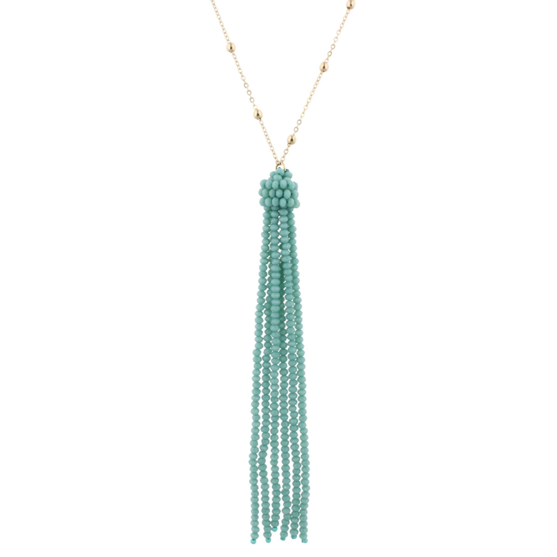 38" Gold Chain Necklace with Turquoise Beaded Tassel, 3" Ext
