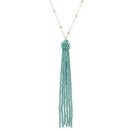 38" Gold Chain Necklace with Turquoise Beaded Tassel, 3" Ext