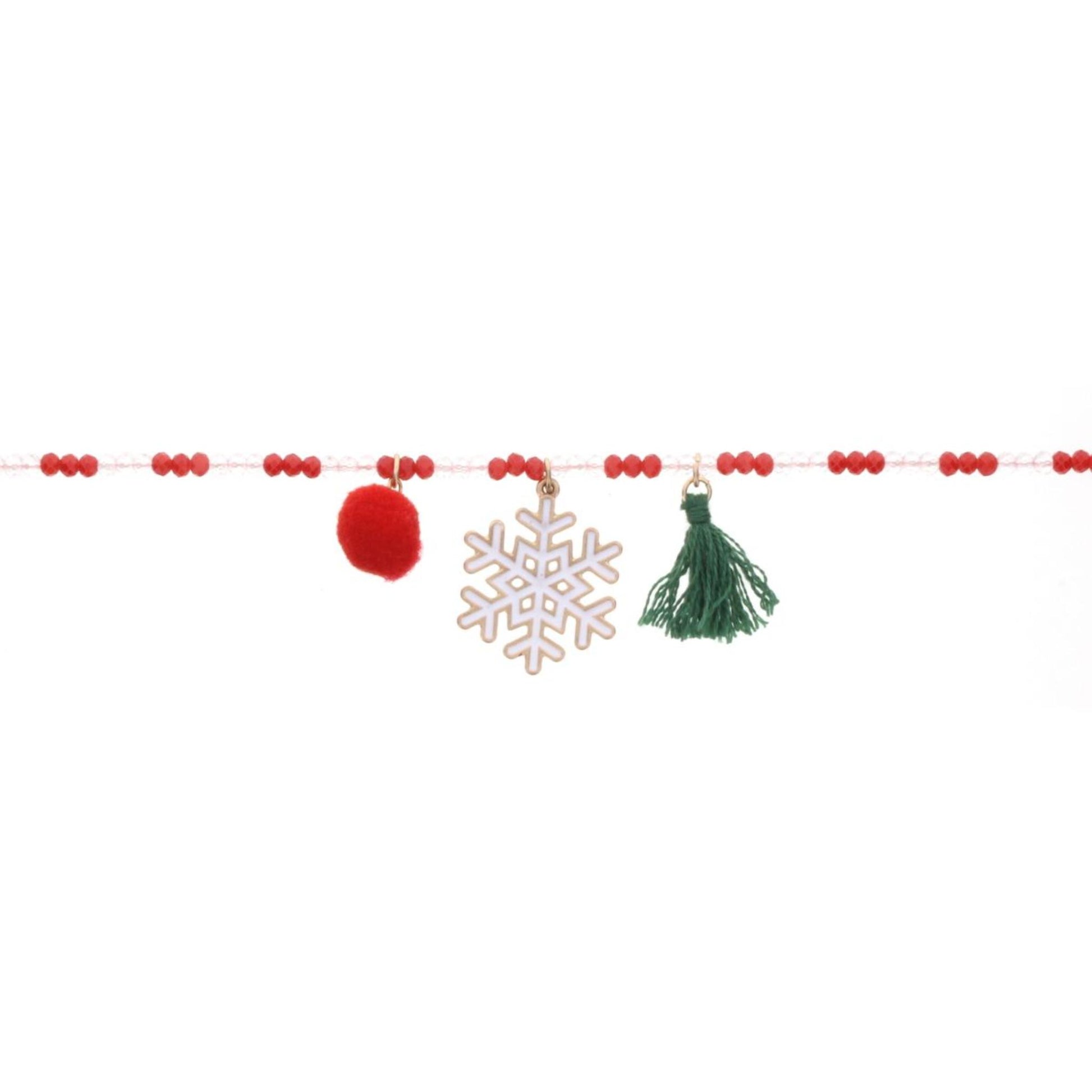 14" Kids Red & Clear Beaded Necklace with Snowflake Charm, 3" Ext