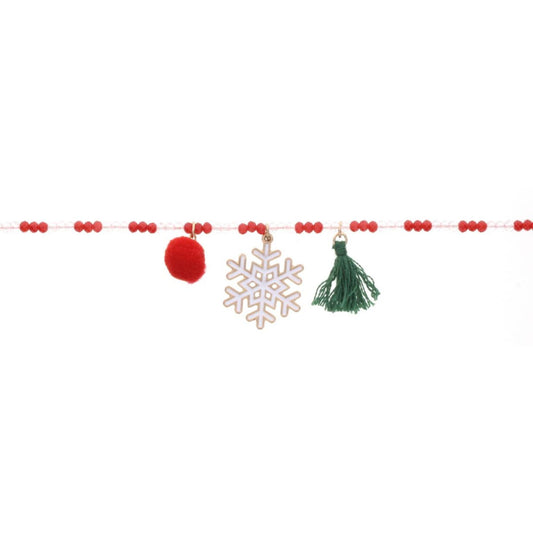 14" Kids Red & Clear Beaded Necklace with Snowflake Charm, 3" Ext