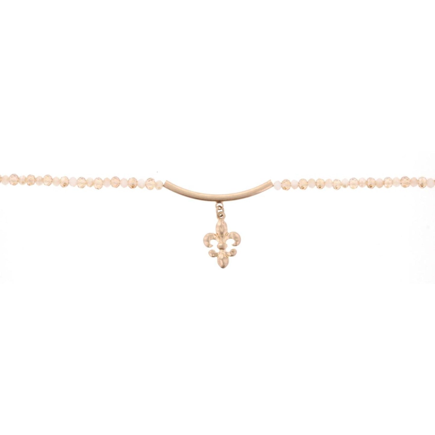 14"Champagne Choker Necklace with Gold Bar & Fleur De Lis, 3" Ext